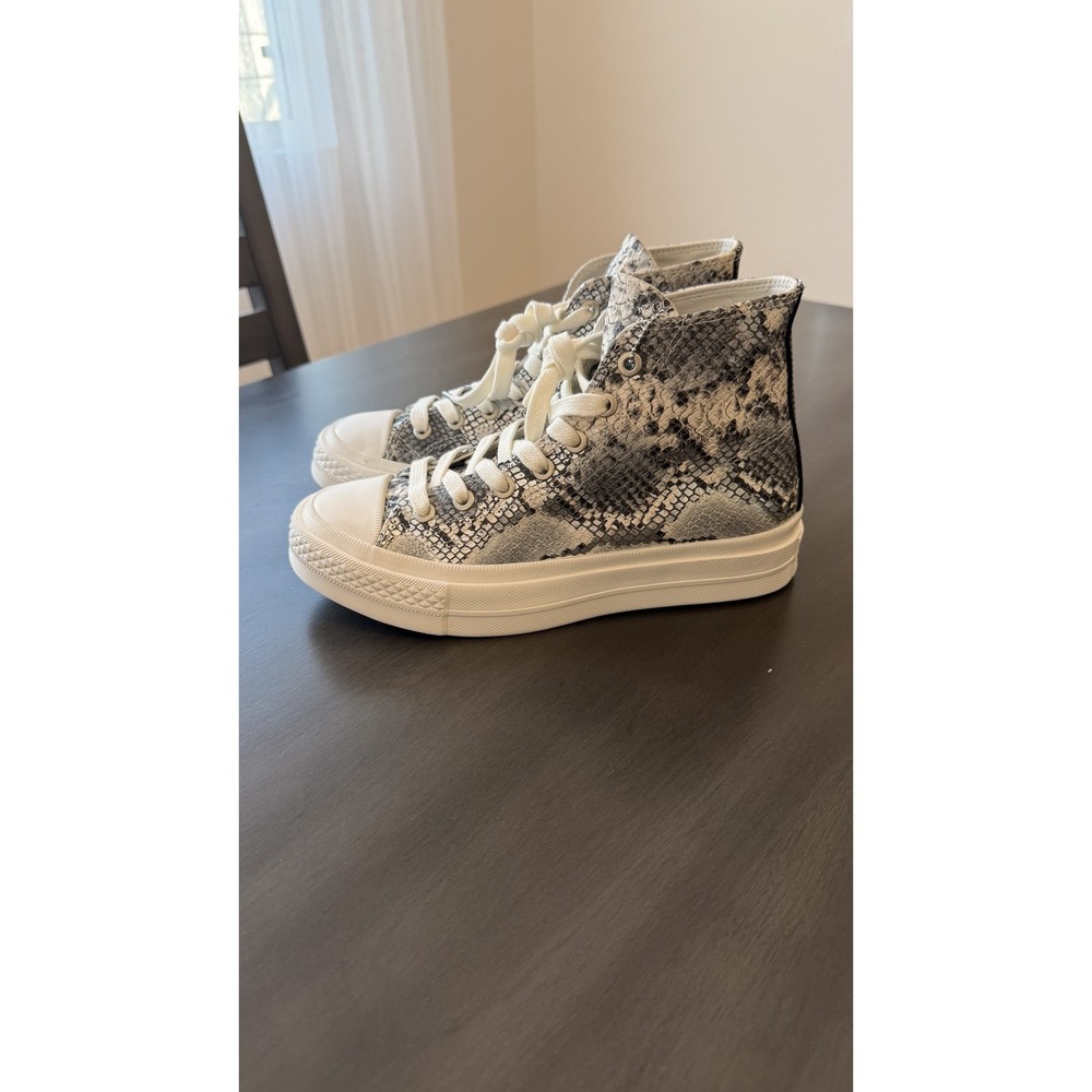 Converse Shoes Mens Size 6 Gray Leather Snake Print High Top Vibram Sneakers